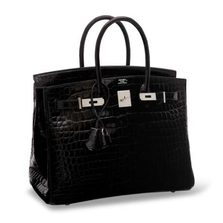 A SHINY BLACK POROSUS CROCODILE BIRKIN 35 WITH PALLADIUM HARDWARE - Foto 2