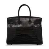 A SHINY BLACK POROSUS CROCODILE BIRKIN 35 WITH PALLADIUM HARDWARE - фото 3