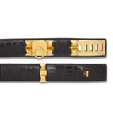 A SHINY BLACK POROSUS CROCODILE CDC BELT WITH GOLD HARDWARE - photo 2