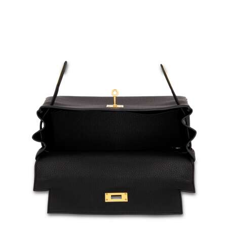 A SHINY BLACK POROSUS CROCODILE & TOGO LEATHER RETOURNÉ TOUCH KELLY 28 WITH GOLD HARDWARE - фото 5