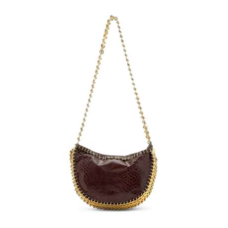 A DARK RED SNAKESKIN & GOLD METAL DISC BAG - фото 3