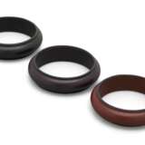 A SET OF THREE: A BLACK, A ROUGE H & A BLEU MARINE CALF BOX LEATHER BANGLES - photo 1