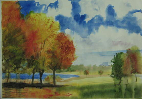 Painting “autumn landscape”, Paper, Watercolor on paper, Contemporary realism, Rural landscape, Russia, 2014 - photo 1
