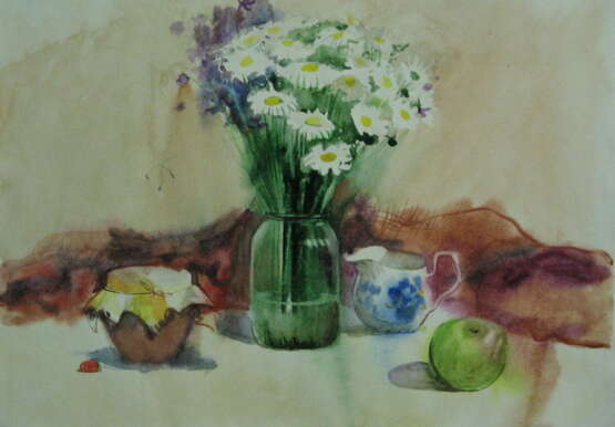 Painting “still life with daisies”, Watercolor paper, Watercolor on paper, Contemporary realism, Flower still life, 2013 - photo 1