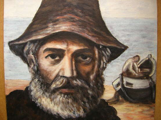 Портрет бородатого рыбака Carton Pinceau Non déterminé Portrait Russie 2000 - photo 1