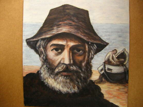 Портрет бородатого рыбака Carton Pinceau Non déterminé Portrait Russie 2000 - photo 2