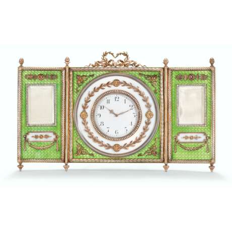 A JEWELLED AND GUILLOCH&#201; ENAMEL SILVER-GILT TRIPTYCH CLOCK AND FRAME - photo 1