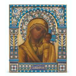 A SILVER-GILT CLOISONN&#201; AND CHAMPLEV&#201; ENAMEL ICON OF THE MOTHER OF GOD OF KAZAN