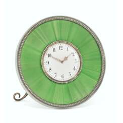 A JEWELLED AND GUILLOCH&#201; ENAMEL SILVER-MOUNTED DESK CLOCK