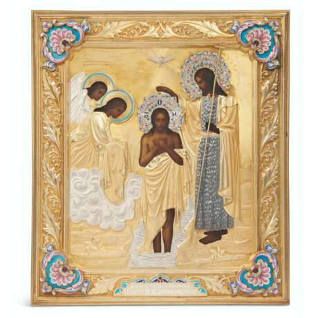 A GEM-SET CLOISONN&#201;, CHAMPLEV&#201; AND GUILLOCH&#201; ENAMEL PARCEL-GILT SILVER ICON OF THE BAPTISM OF CHRIST - фото 1