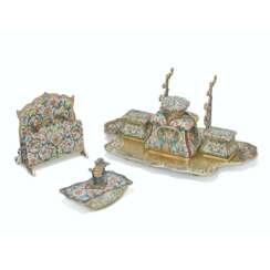 A CLOISONN&#201; ENAMEL SILVER-GILT DESK SET