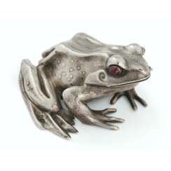 A GEM-SET SILVER BELL-PUSH IN THE FORM OF A FROG