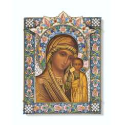 A SILVER-GILT AND CLOISONN&#201; ENAMEL ICON OF THE MOTHER OF GOD OF KAZAN