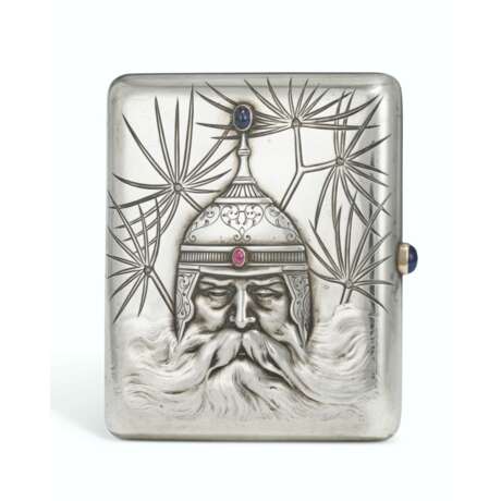 A JEWELLED PARCEL-GILT SILVER CIGARETTE CASE - фото 1