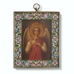 A SILVER-GILT AND CLOISONN&#201; ENAMEL ICON OF ARCHANGEL MICHAEL