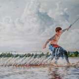 Oil painting “Surfing on the lake in Kavgolovo”, Canvas on the subframe, Oil on canvas, Contemporary realism, ВОДНЫЙ ПЕЙЗАЖ, Russia, 2021 - photo 1