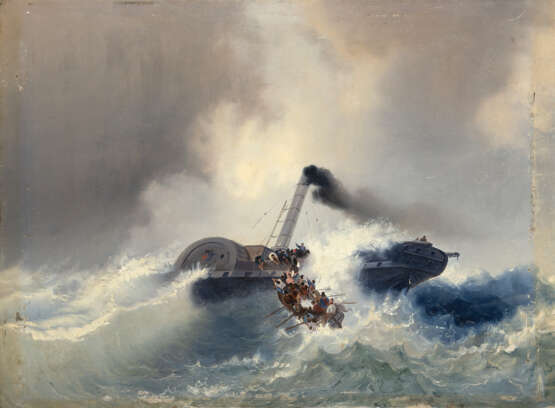 "Salvataggio in mare" | olio su cartone (cm 29,5x39,5) | Firmato al retro | In cornice | (difetti) - Foto 1