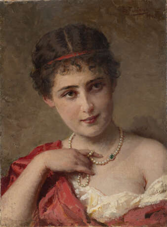 "La collana di perle" 1903 | olio su tela (cm 26x20) | Firmato e datato in alto a destra | In cornice - Foto 1