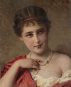 Ernesto Fontana. "La collana di perle" 1903 | olio su tela (cm 26x20) | Firmato e datato in alto a destra | In cornice