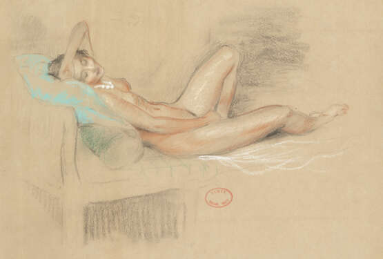 "Nudo femminile" | tecnica mista su carta (cm 31x48) | Timbro della vendita dell'atelier dell'artista in basso al centro | In cornice - Foto 1