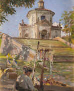 Lazzaro Pasini. "La XIV Cappella del Sacro Monte di Varese" | olio su compensato (cm 25x18) | Firmato in basso a sinistra | In cornice