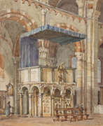Arturo Ferrari. "Pulpito di Sant' Ambrogio a Milano" 14.5.27 | acquerello su carta (cm 37x27) | Firmato in basso a destra | Al retro: titolato e datato | In cornice