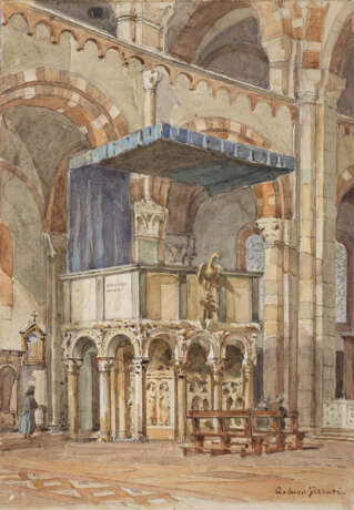 "Pulpito di Sant' Ambrogio a Milano" 14.5.27 | acquerello su carta (cm 37x27) | Firmato in basso a destra | Al retro: titolato e datato | In cornice - фото 1
