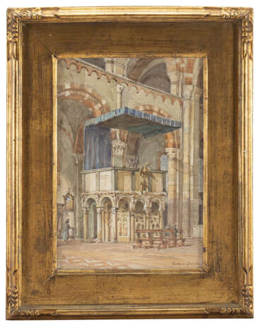 "Pulpito di Sant' Ambrogio a Milano" 14.5.27 | acquerello su carta (cm 37x27) | Firmato in basso a destra | Al retro: titolato e datato | In cornice - photo 2