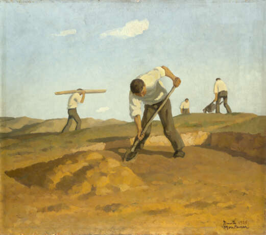 "Gli sterratori" 1925 | olio su cartone telato (cm 60x70) | Firmato e datato in basso a destra | Al retro: titolato | In cornice - Foto 1
