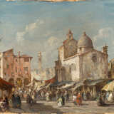 "Mercato a San Giacomo di Rialto" | olio su tela applicata a compensato (cm 27x32) | Firmato in basso a destra | In cornice - Foto 1