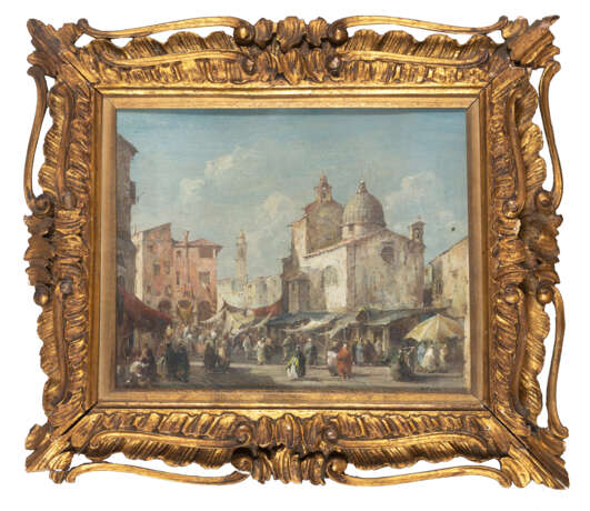 "Mercato a San Giacomo di Rialto" | olio su tela applicata a compensato (cm 27x32) | Firmato in basso a destra | In cornice - фото 2