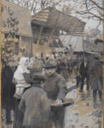 Arnaldo Ferraguti. "Al mercato" | tecnica mista su carta (cm 46x31,5) | Siglato in basso a destra | In cornice