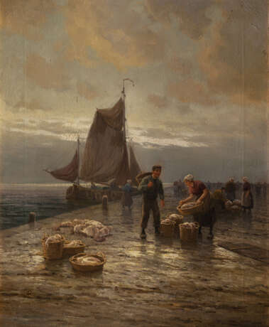 "Trieste, pescatori al Molo Audace" | olio su tela (cm 67x54) | Firmato in basso a sinistra | Al retro: cartiglio | In cornice | | Provenienza | Galleria Michelazzi, Trieste - photo 1