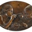 "Bolle di sapone" | bassorilievo in bronzo montato su pannello di legno (cm 24x34) | Siglato a destra - Auktionsarchiv
