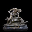 "Ercole che abbatte il centauro" | scultura in bronzo (cm 42x36x30) poggiante su base in marmo nero venato | Firmata alla base - Prix ​​des enchères