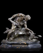 Augusto Rivalta. "Ercole che abbatte il centauro" | scultura in bronzo (cm 42x36x30) poggiante su base in marmo nero venato | Firmata alla base