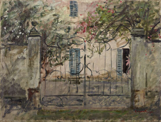 "L'ingresso alla villa" 1941 | olio su tela (cm 60x80) | Firmato e datato in basso a destra | In cornice - Foto 1
