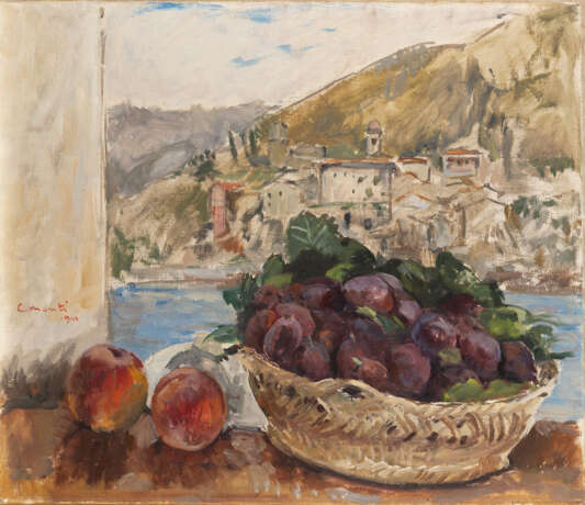 "Composizione con cesta di prugne" 1940 | olio su tela (cm 50x60) | Firmato e datato a sinistra | In cornice - photo 1