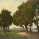 "Paesaggio dell'Emilia con la Rocchetta Mattei sullo sfondo" | olio su tela (cm 100x140) | Firmato in basso a destra | In cornice | (difetti) - Foto 1