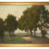 "Paesaggio dell'Emilia con la Rocchetta Mattei sullo sfondo" | olio su tela (cm 100x140) | Firmato in basso a destra | In cornice | (difetti) - фото 2