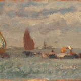 "Barche in laguna" | olio su cartone (cm 8,5x16) | Al retro: firmato | In cornice - photo 1