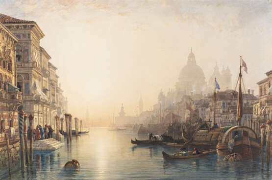"Canal Grande, Venezia" 1858 | acquerello su carta (cm 48x71) | Firmato e datato in basso a sinistra | In cornice - Foto 1