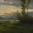 "Paesaggio lacustre" | olio su tavola (cm 20x40) | Firmato in basso a destra | Al retro: siglato; timbro in ceralacca | In cornice - Auction archive