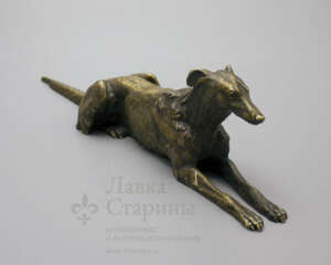 Старинная бронзовая статуэтка «Собака породы Борзая» Россия 19 век