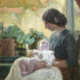 "Maternità" 1916 | olio su tela (cm 154x80) | Firmato e datato in basso a destra | Al retro: firmato e datato | In cornice - Foto 1