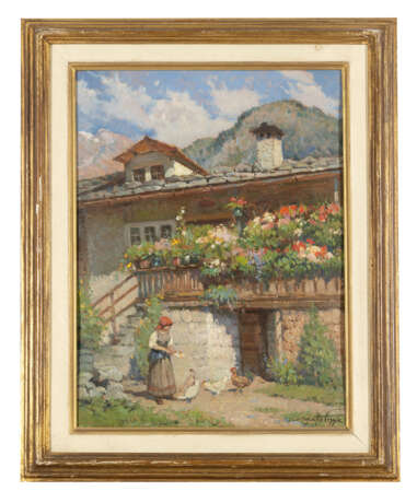 "Baita fiorita" | olio su tavola (cm 45x33) | Firmato in basso a destra | Al retro: timbro e cartiglio del pittore | In cornice - photo 2