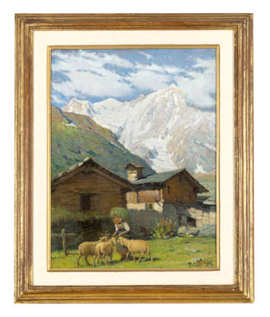 "Pascolo sotto il Monte Rosa" | olio su tavola (cm 45x33) | Firmato in basso a destra | Al retro: timbro e cartiglio del pittore | In cornice - photo 2