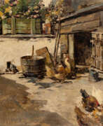 Vincenzo Irolli. "Il cortile" | olio su tela (cm 61x80) | Reca firma non coeva in basso a sinistra | In cornice | (difetti)