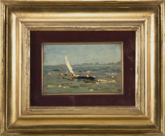"Vela bianca" 1909 | olio su cartone (cm 12x19,5) | Firmato in basso a destra | Al retro: firmato, titolato e datato | In cornice - photo 2