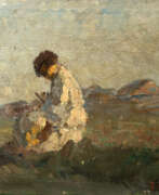 Beppe Ciardi. "Gioie materne" | olio su tavola (cm 24,5x30) | Firmato in basso a destra | Al retro: "studio per figura" | In cornice